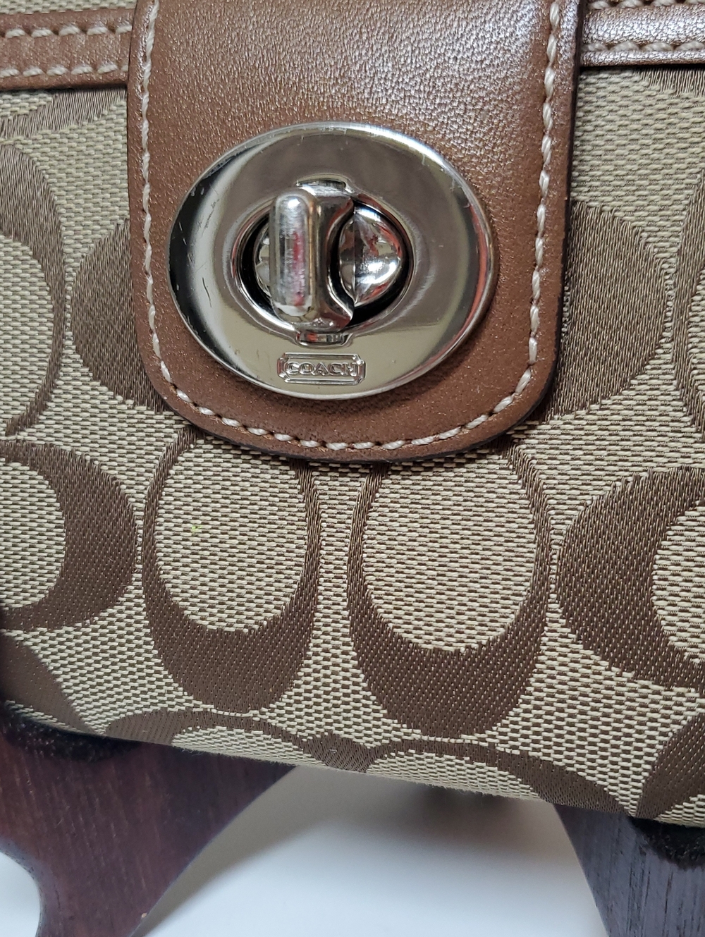 Coach Signature Turnlock Long Wallet Khaki Brown Canvas Leather Y2K EUC - Picture 3 of 17